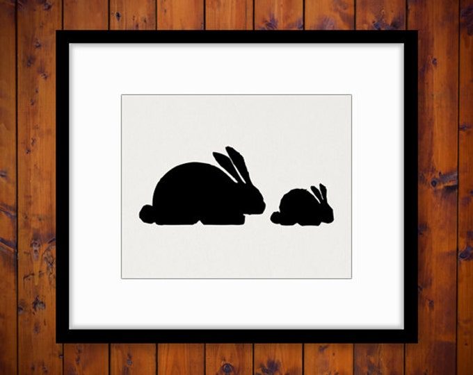 Digital Printable Rabbits Silhouette Graphic Rabbits Image Cute Bunny Download Antique Clip Art for Transfers Printing etc HQ 300dpi No.4678