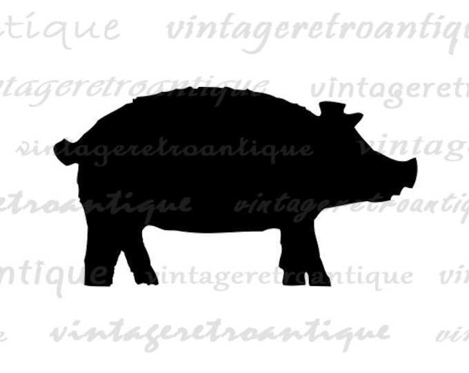 Printable Pig Silhouette Image Digital Pig Graphic Farm Animal Shape Pig Download for Transfers Pillows Tea Towels etc HQ 300dpi No.4695