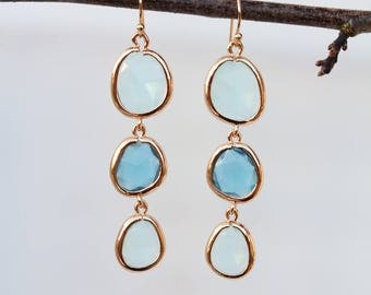Blue Quartz Earrings - Dangle Earrings - Gold Earrings - Drop Earrings - Birthstone Earrings - Quartz Jewellery - Blue Earrings - Quartz
