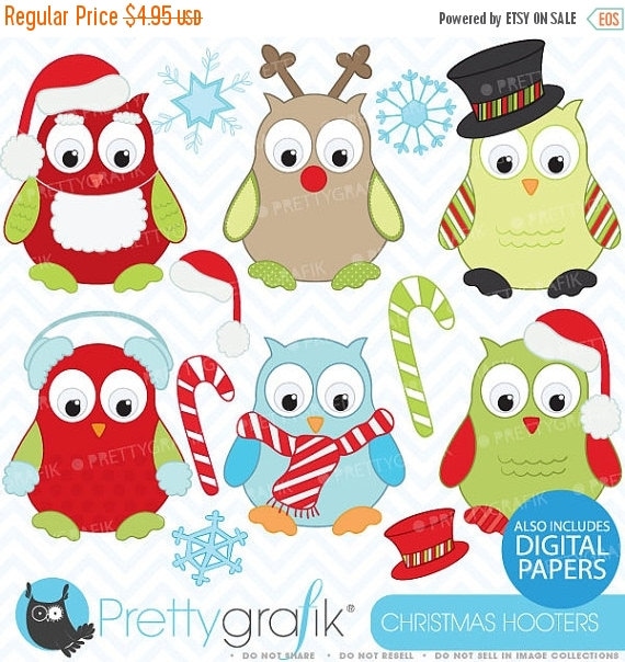 80% OFF SALE Christmas owls clipart, commercial use, vector graphics, digital clip art, digital images - Cl370 Il_570xn