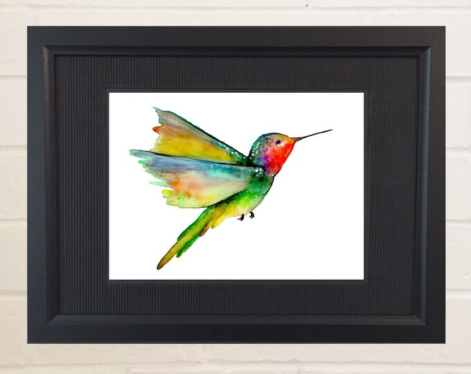 Humming Bird Painting, Watercolor Painting, Watercolor Print, Bird Art, Feather Art, Feather Watercolor, 8x10, 5x7, Humming Bird Picture