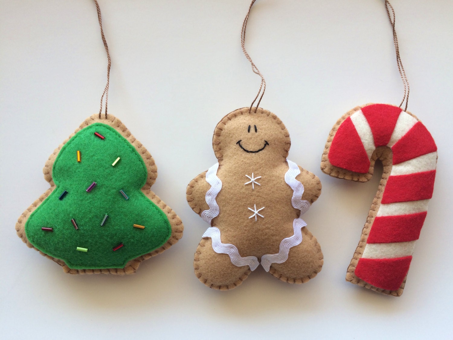 Set of 6 Felt Cookie Holiday Ornaments-Christmas