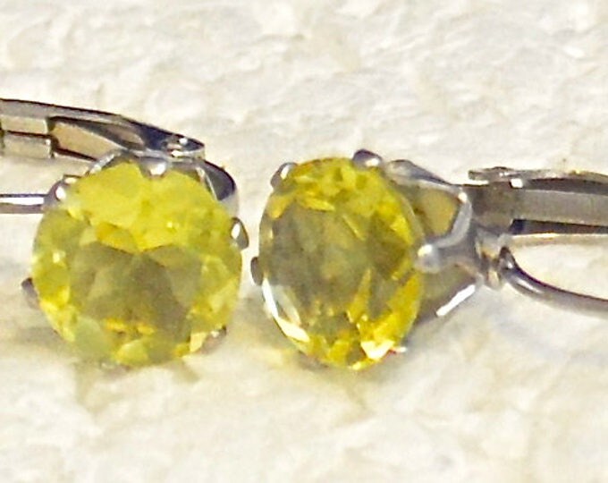 Lemon Quartz earrings , 8mm Round, Natural, Set in Stainless Steel E1049