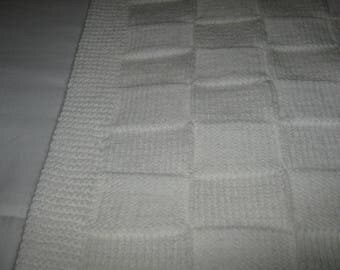 New Hand Knit White Baby Blanket