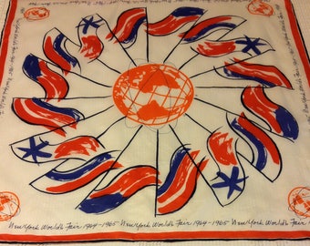 New York World's Fair Souvenir Scarf 1964 1965 UNISPHERE United States Steel Rayon
