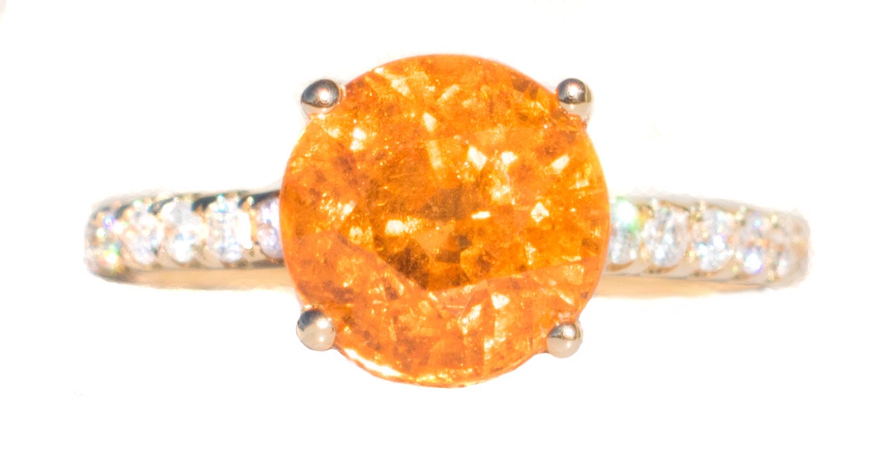 RARE Fanta Mandarin Garnet & Diamond Designer 18K Ring