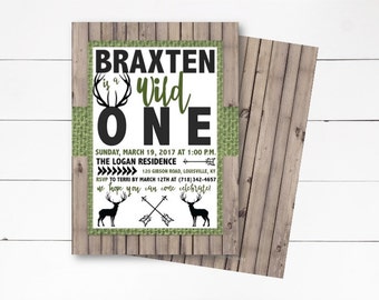 Wild and One Birthday Invitation, Camo Birthday Party, Wild One Invitation, 1st Birthday Invitation, Boys Birthday Invitation, DIY or Print