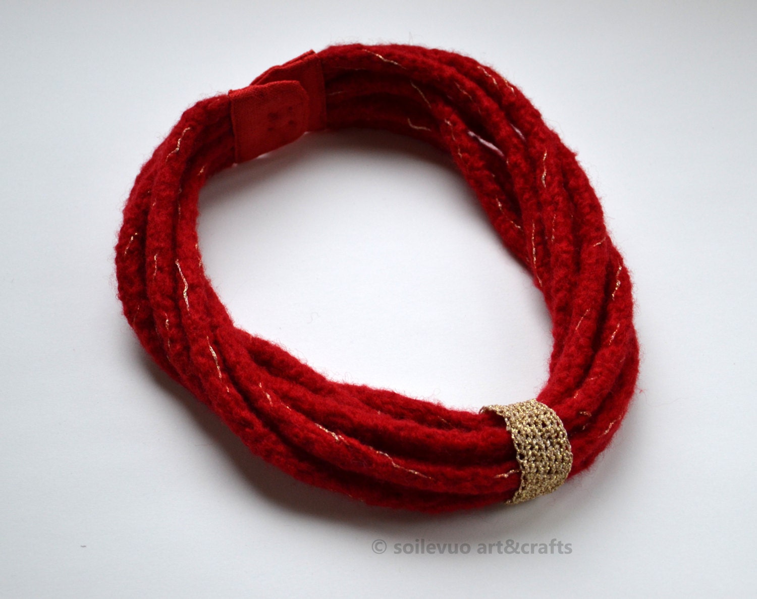 Wool rope necklace Felted multistrand scarf necklace Red