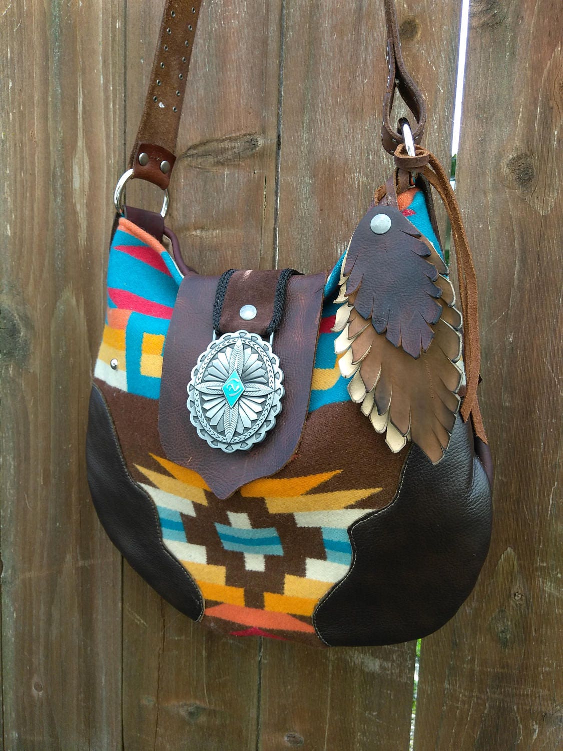 Native American Style Wool and Leather Purse Pendleton Wool