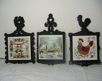 Trivets, Set of 3 Country Cast Iron Trivets