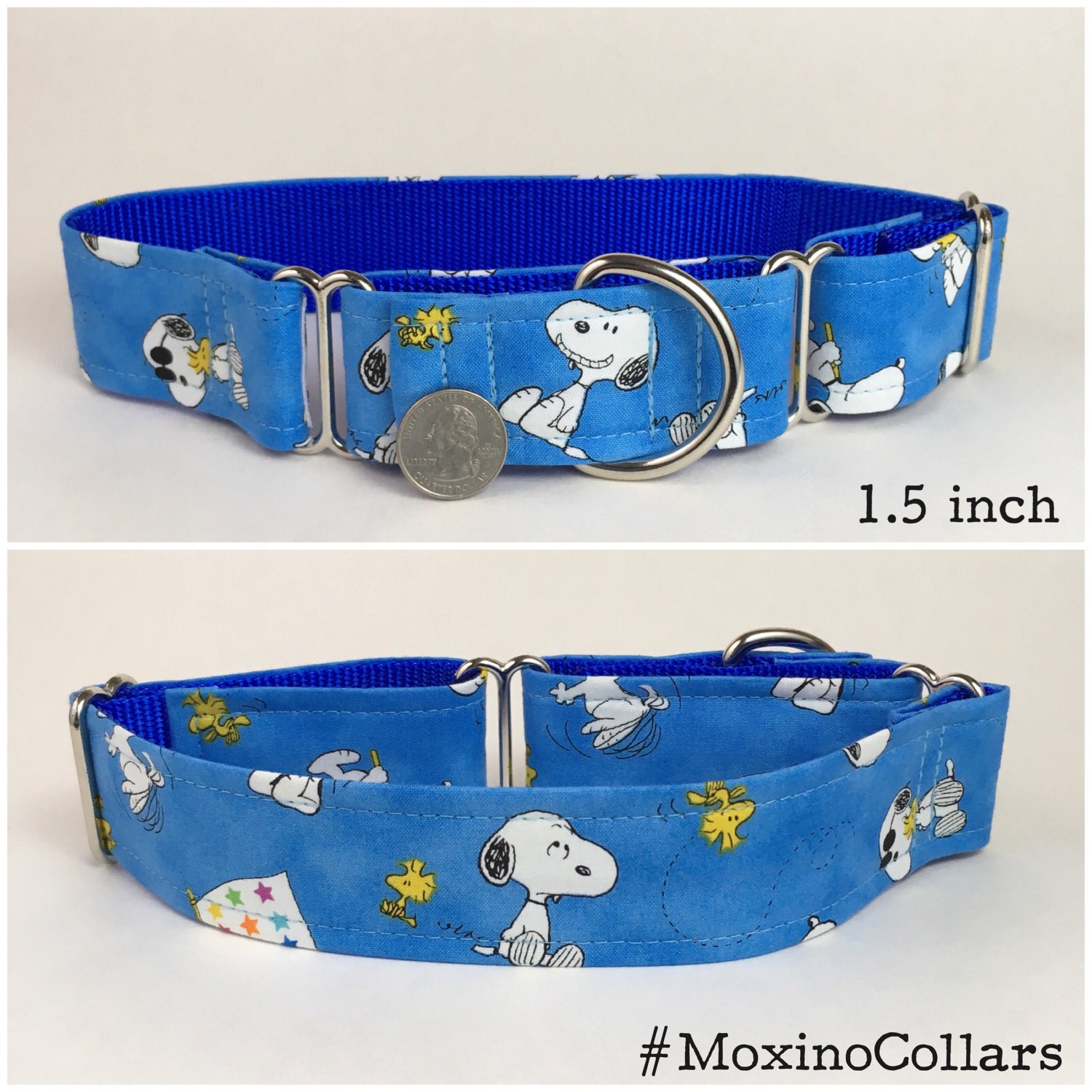 Blue Snoopy and Woodstock Peanuts dog collar