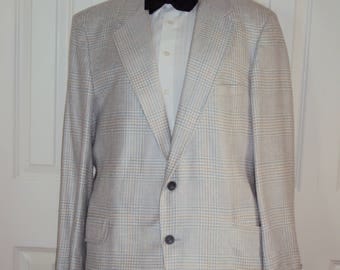 1980s Mens Silk Lined Spring/Summer Hardy Aimes Sport Coat Size 42 /Blue, Green, White Spring Blazer/ Houndstooth Check Print