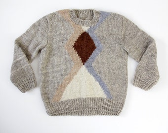 Vintage sweater // handmade gray geometrick chunky knit jumper