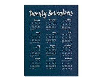 Modern Calligraphy Letterpress 2017 Calendar - Dekstop Calendar, Modern Calendar, Calligraphy Calendar