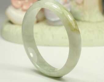 Jadeite Jade Bangle - 56.38mm Off White and Light Green (Grade A Jade)