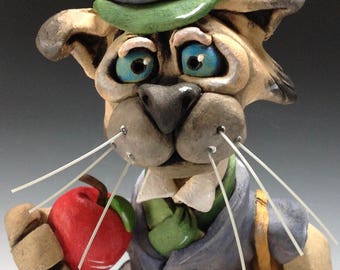 Whimsical Cat Sculpture, Ceramic