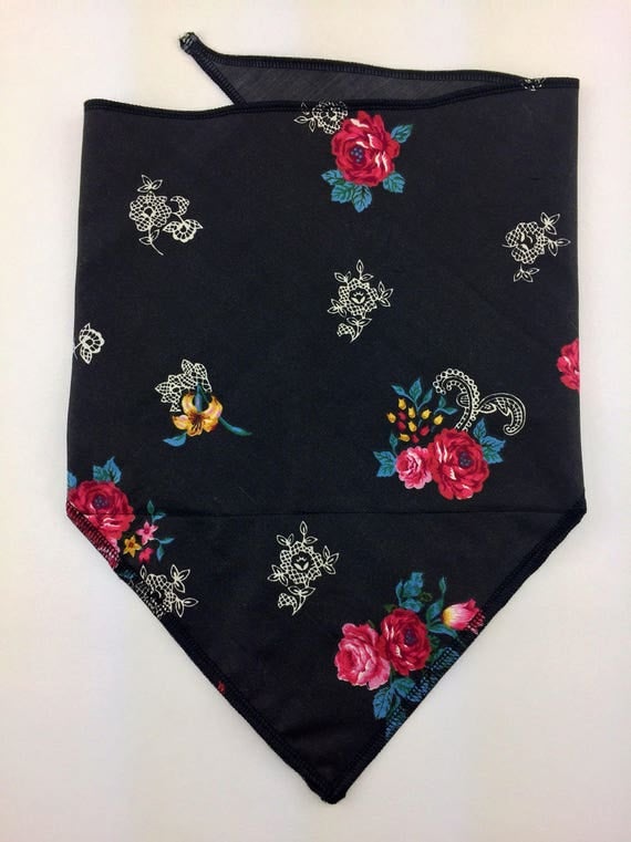 That 90's Vibe: Black Cotton Bandana w/ Wild Rose, Lily & Lace Print with Secret Pocket
