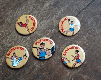 Vintage Soviet union pins, sport, Olympic games at Moscow in 1980, set of 5 pcs