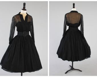 Vintage 1950s 50s original silk chiffon Suzy Perette party dress v full skirt UK 8 US 4 XS S