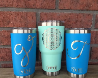 Pre coated YETI laser etched image
