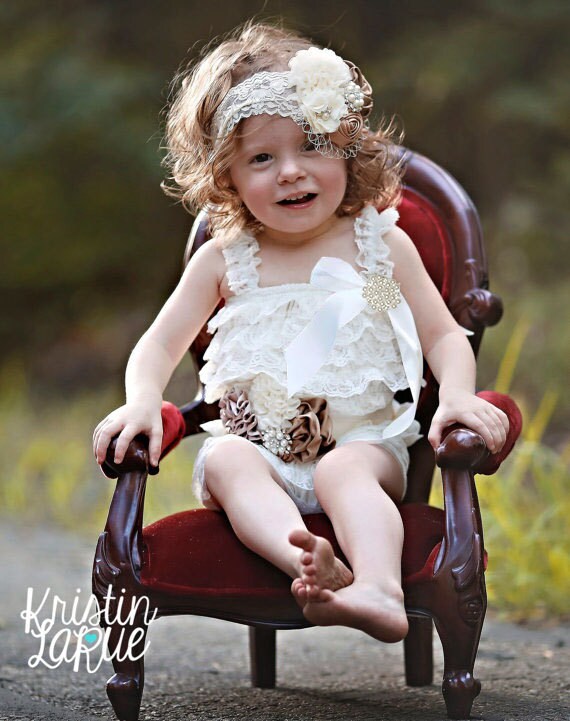 Ivory Lace Romper/Baby Romper/Ivory Baby Romper/Girl