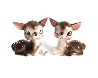 Kitschy Deer Salt and Pepper Shakers, Vintage Made in Japan, Deer Fawn Figurines