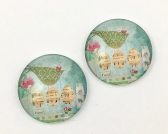 2 glass cabochon bird with egg ,30mm # PEN 188