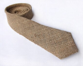 Burlap tie. Skinny burlap necktie. Wedding groom's necktie groomsmen gift rustic