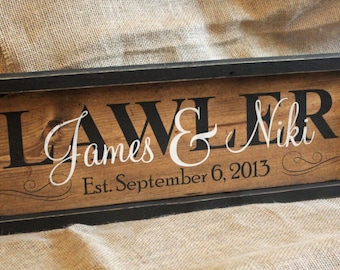 WOOD SIGN PERSONALIZED Family Name Sign Personalized Rustic Established Date Anniversary Gift Wedding Sign Unique Wedding Sign with name