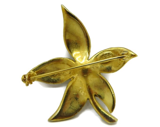 Weiss Poinsettia Gold Tone Rhinestone Faux Pearl Vintage Brooch