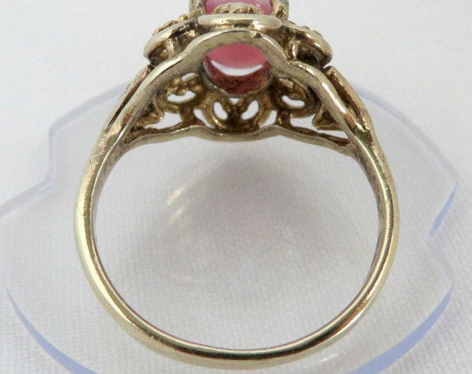 Pink Cats Eye Ring, Vintage Gold Plated Sterling Silver Costume Jewelry Gift Idea Size 7