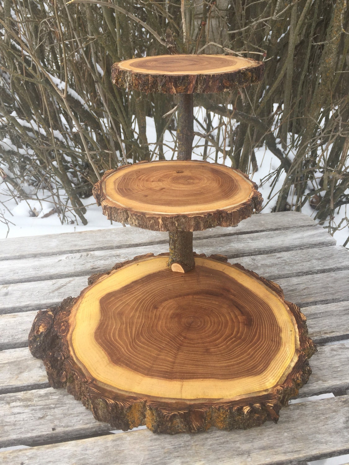 Rustic Cake stand Cupcake Stand Wedding Large Log Elm Wood