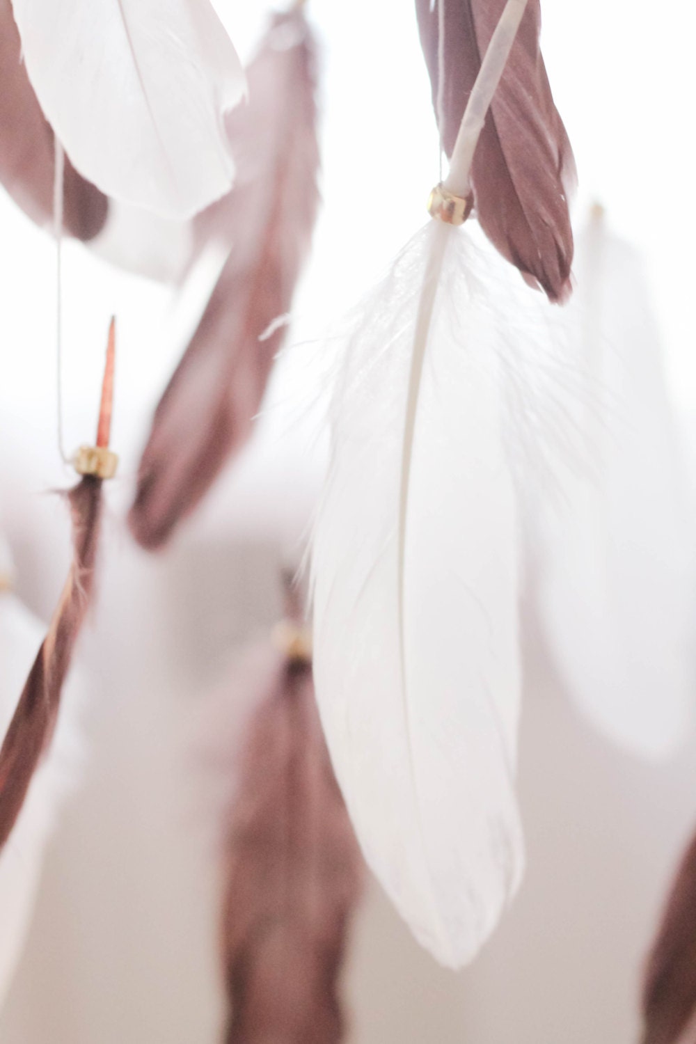 Brown and White Feather Mobile Gold Boho Bohemian by TheDreamBarn