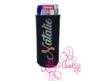 Custom Glitter Name Slim Can Cooler