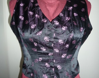 Antique victorian black and pink dress bodice made into a waistcoat. Fully lined. Vintage clothing. Steampunk blouse. Gothic clothing.