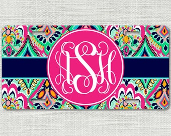 Monogrammed Car Tag Floral Jewels Personalized Front