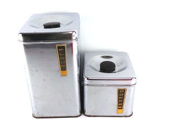 Lincoln Beautyware Chrome Canister Set Atomic Flour Coffee Kitchen Housewares Box Container