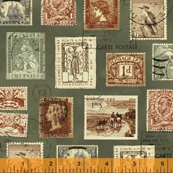 Items similar to Postage Stamp Fabric, Postmark Fabric Longfellow by