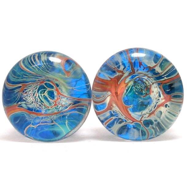 Premium Glass Ear Plugs Hand Melted 'Aqualix' Blue