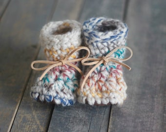 Baby Booties, Pregnancy Announcement, Baby Keepsake, Baby Shoes, Leather Booties, Gender Neutral, Shower Gift Baby Gift, Crochet Booties