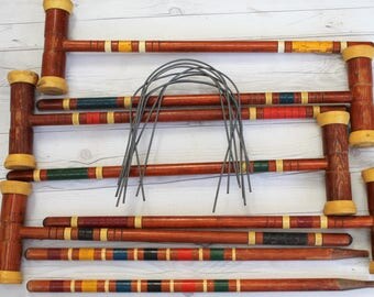 Vintage Backyard Wooden Croquet Mallets, Posts, and Wickets, Vintage Crochet Set (without croquet balls)