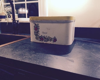 Vintage White Tin Bread Box