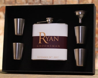 Burgundy Wedding, Groomsman Gift, Personalized Flask, Burgundy, Gold
