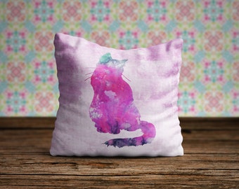 Watercolor Cat Pillow, Cat Pillow Case, Cat Pillow Cover, Cat Throw Pillow, Animal Pillow Case, Cat Cushion Cover, Cat Lover Gift, Bedding