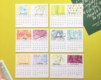 2017 Tiny Desk Calendar (Watercolor Designs, Hand-lettered dates)