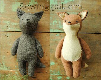 Soft toy sewing pattern /Fox or wolf doll / PDF tutorial by Willowynn