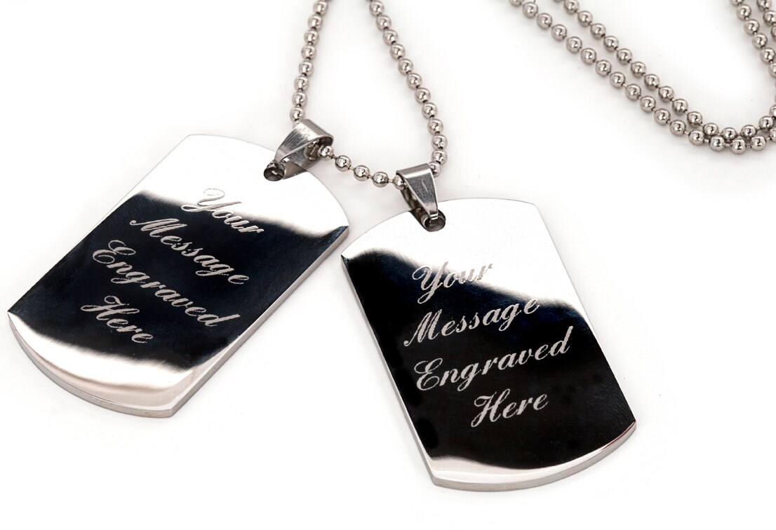 Personalised / ENGRAVED men's double dog tags text