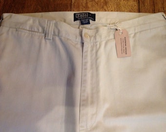 Vintage beige cotton Ralph Lauren chino trousers Ivy League style mod preppy 32" x 30"