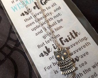 Young Women 2017 evening of excellence Scripture Theme Owl Necklace and Bookmark yw gifts christmas gifts lds