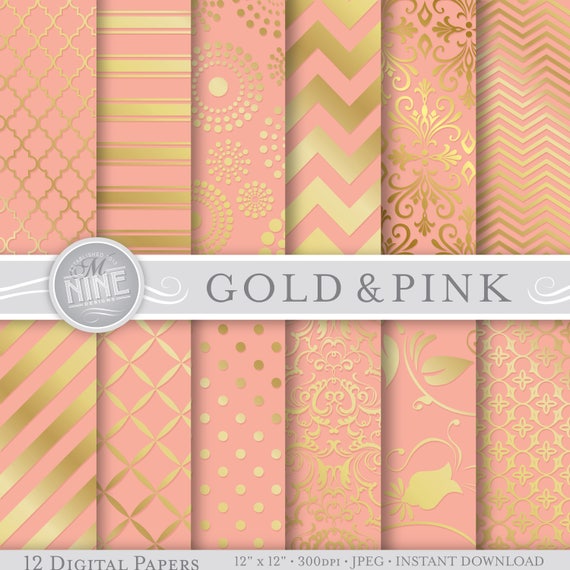 Gold Pink Digital Paper: GOLD PINK Printable Pattern Print